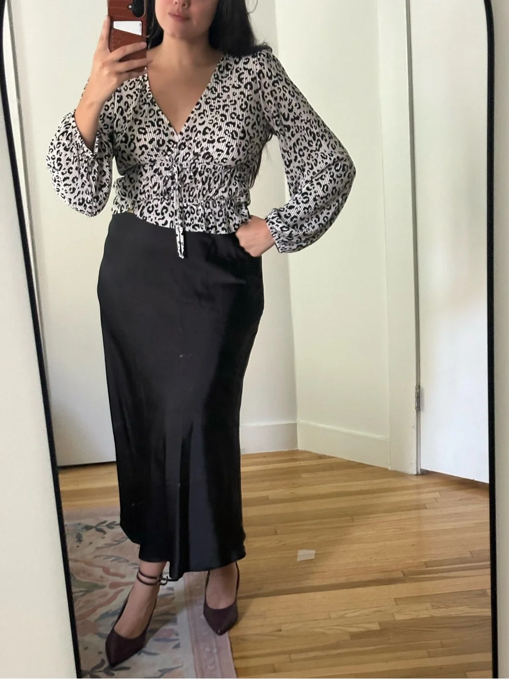Zara Cream and Black Leopard-Print Wrap Blouse